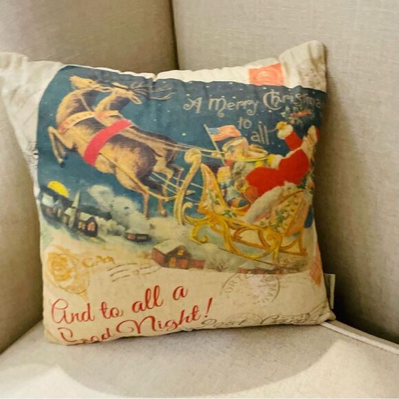 Primitives by Kathy Santa Reindeer Sled Christmas Pillow NWT - Picture 14 of 15
